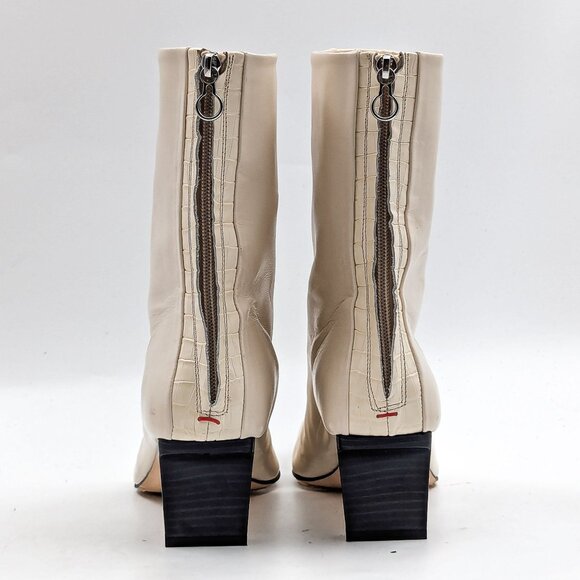 Aeyde Women Molly Paneled Smooth Ivory Leather Croc Print Ankle Boots 11US EUR41 - Picture 3 of 12